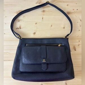 Black Leather Fossil Kinley Crossbody Bag- Adjustable Strap, Zippers/Pockets